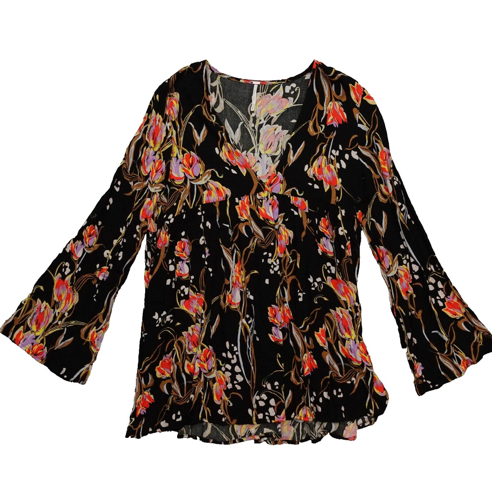 Free People Size Small Floral Print Tunic Blouse Bohemian Festival Boho